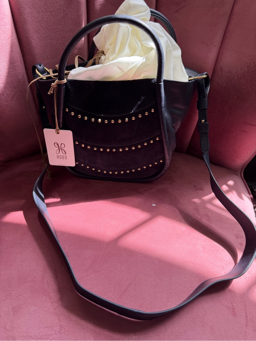 HOBO navy Margot Suede and Leather Studded Hobo Bag - Picture 4 of 7